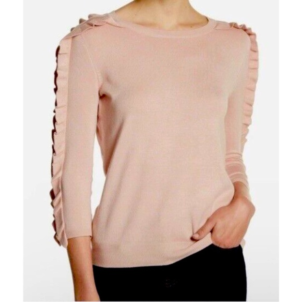 Fun Philosophy‎ Apparel Blush Ruffle Sleeve Sweater ~3/4 Length Sleeve ~Size XS